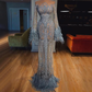 Luxurious Long Sleeves Feathers Sequin Evening Gowns(2 Colors),DS4738