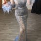 Luxurious Long Sleeves Feathers Sequin Evening Gowns(2 Colors),DS4738