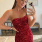 Burgundy Sequin Strapless Mermaid Long Prom Dress,DS4909
