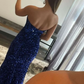 Burgundy Sequin Strapless Mermaid Long Prom Dress,DS4909