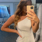 One-Shoulder Simple Pearl White Evening Dress,DS4914