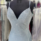 Spaghetti Straps Side Slit Light Blue Long Formal Dress,DS4921