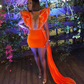 Orange Velvet Short Prom Dress Beaded Ruffle Sleeve Real Picture African Dark Skin Girl Party Dress,DS5006