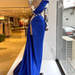 high neck crystal evening dresses long sleeve royal blue modest unique luxury sexy formal evening gown,DS5008