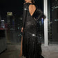 Sexy Sparkling Sequined Evening Dresses for Women V Neck New Style Long Sleeves Ladies Wear Special Banquet Side Split Prom Gown,LW025