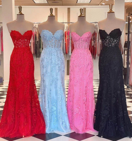 Sweet Hot Pink Lace Mermaid Long Prom Dress,DS3481