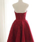 Sweetheart Neck Short Burgundy Lace Prom Dresses, Short Wine Red Lace Formal Evening Dresses,DS3077