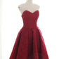Sweetheart Neck Short Burgundy Lace Prom Dresses, Short Wine Red Lace Formal Evening Dresses,DS3077