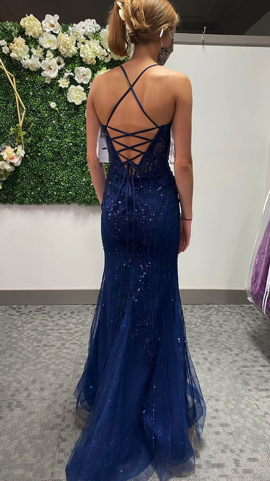 royal blue mermaid backless prom dress,modest evening dresses,DS4521