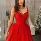 Classic Red Straps Prom Dress Tea-Length Sweetheart With Sequins,DS4650