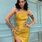 Strapless Appliques Mermaid Prom Dress Long With Split,DS3253