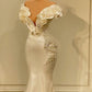 Designer White Long Pearl Ruffle Evening Dresses,F04826