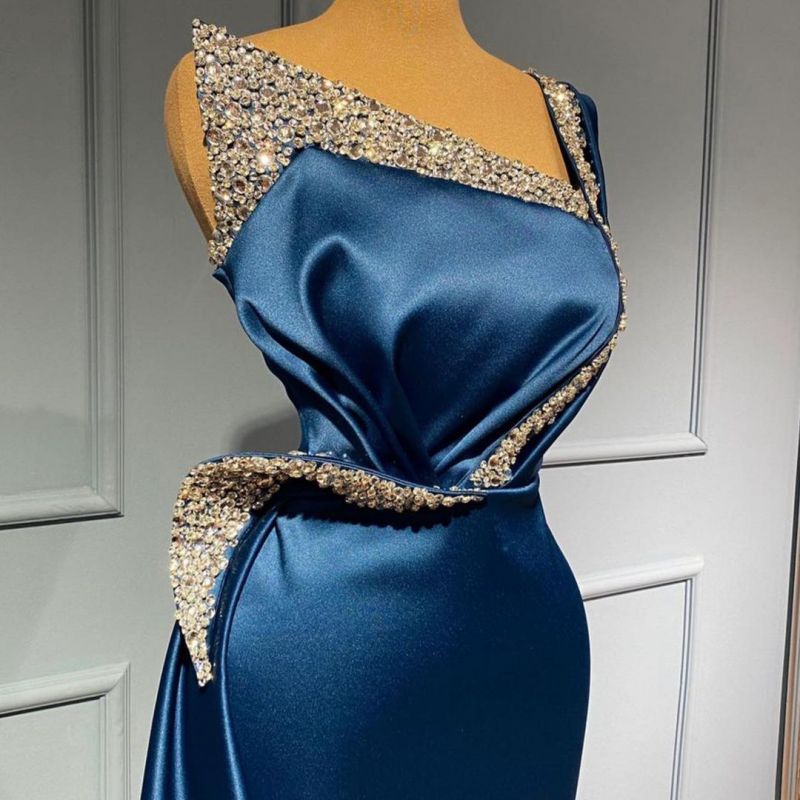 Elegant Starps One Shoulder Mermaid Evening Gowns Beadings Prom Dress,DS2753