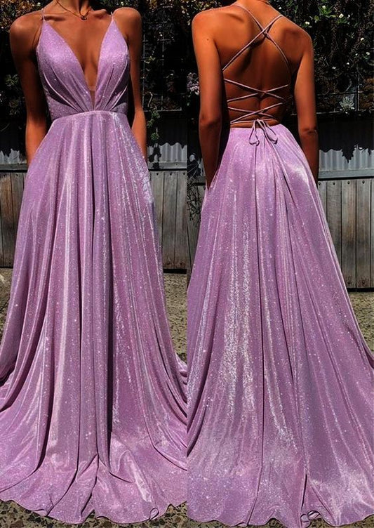 Deep V-Neck Long Prom Dresses, Sexy Backless Evening Dress，DS4141