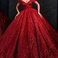 Ball Gown Luxurious Sparkle Engagement Formal Evening Dress V Neck Short Sleeve Floor Length Lace Tulle with Pleats,DS4452
