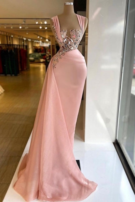 Pink Elegant Long Mermaid Prom Dresses With Glitter,F04818