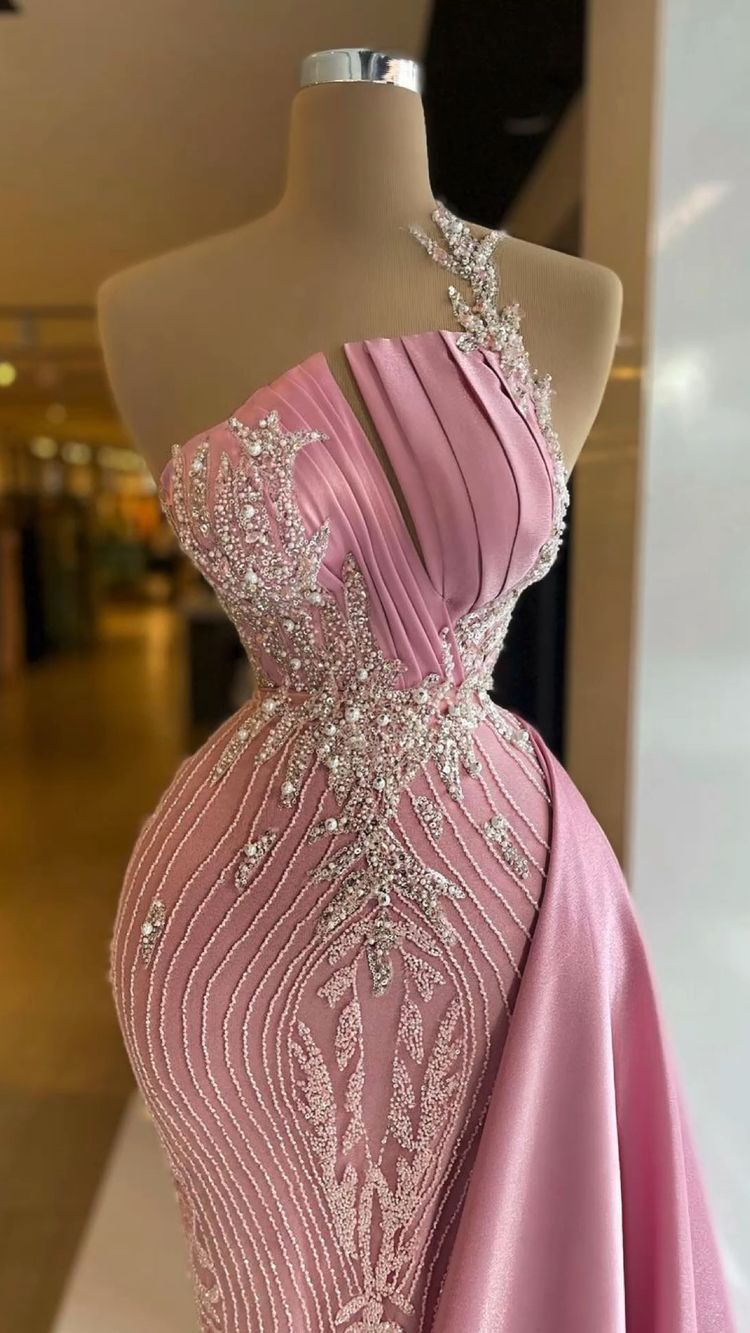 PINK CORSET MERMAID PROM GOWN,BD1491