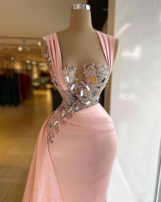 Pink Elegant Long Mermaid Prom Dresses With Glitter,F04818