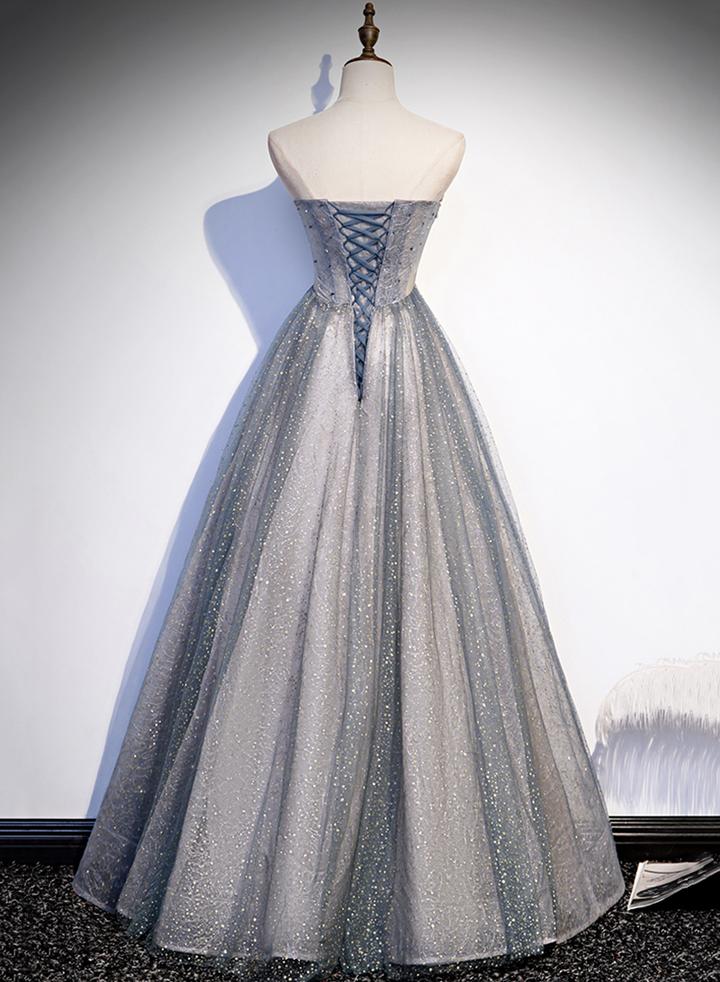 Gray tulle beads long prom dress evening dress,DS3209