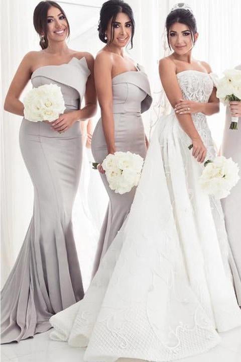 Strapless Silver Mermaid Elegant Long Sleeveless Prom Dresses,Bridesmaid Dresses,DS4036