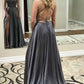 Blue Spaghetti Strap Prom Dress with Side Slit, Sexy Long Senior Prom Dresses,DS4097