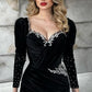 Sexy Black Sequined Column Appliques Long Sleeves Split Front Floor-length Prom Dresses,F04790