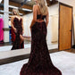 Charming Mermaid V Neck Royal Blue Sequins Long Prom Dresses with Slit,DS4974