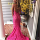 Pink Lace Prom Dresses, Mermaid Long Prom Dresses, Pretty Prom Dresses,DS4083
