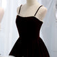 Burgundy Velvet A-line Midi Dress with Spaghetti Straps,DS3473