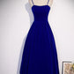 Burgundy Velvet A-line Midi Dress with Spaghetti Straps,DS3473