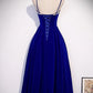 Burgundy Velvet A-line Midi Dress with Spaghetti Straps,DS3473