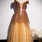 Off the Shoulder Gold Long Prom Dress,DS3489