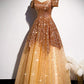 Off the Shoulder Gold Long Prom Dress,DS3489