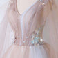 Champagne A-line Tulle Long Ball Gown with Shawl,DS4377