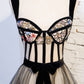 A-line Black Floral Long Formal Dress,DS3486