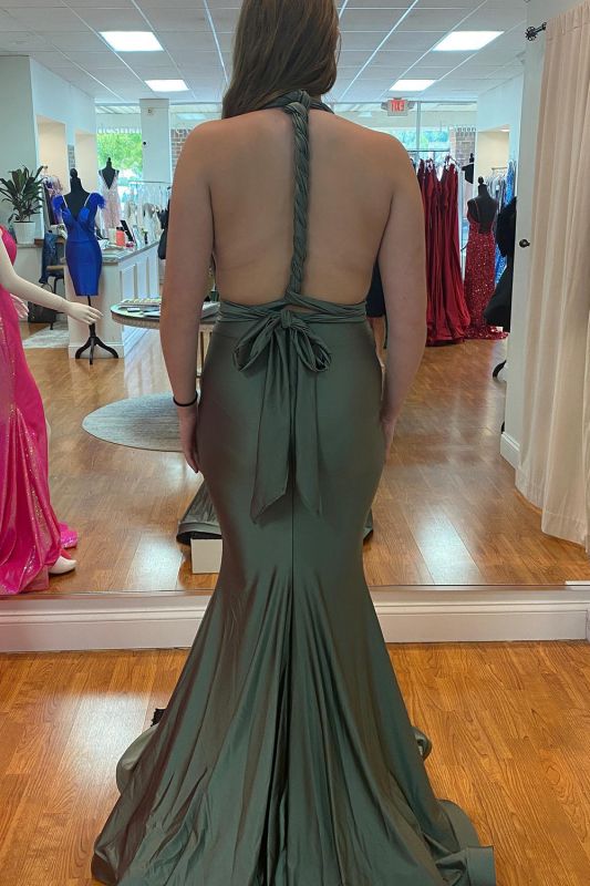 Deep V-Neck Mermaid Prom Dress Sleeveless Floor-Length Party Dress,DS5123