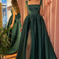 Modest Green A-Line Square Neckline Straps Prom Dresses with Slit,F04793