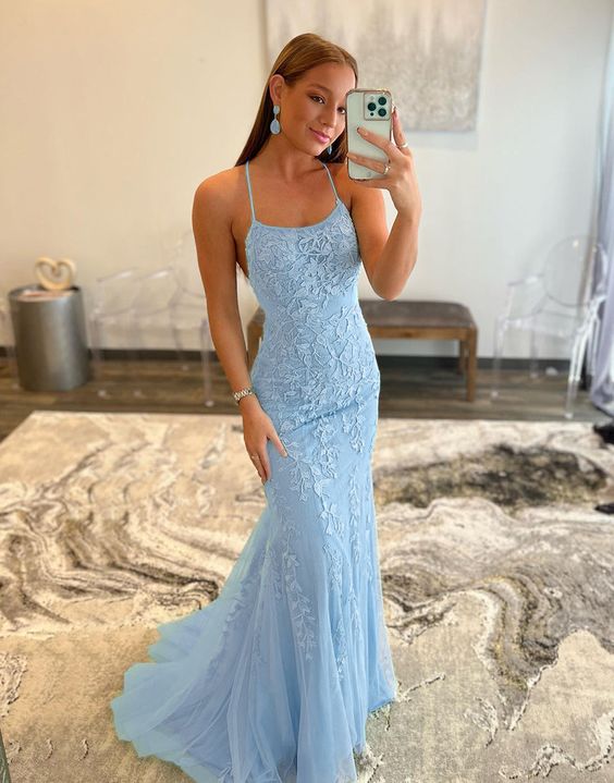 Mermaid Applique Long Prom Dress Backless Evening Dress,DS4461