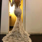 Sexy White Lace Long Sleeve Prom Dress Mermaid With SPlit,DS2789