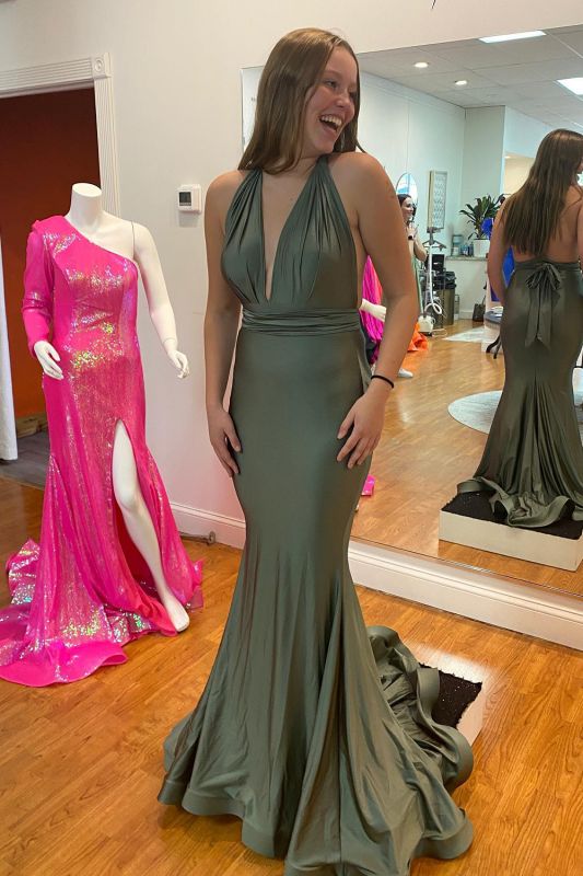 Deep V-Neck Mermaid Prom Dress Sleeveless Floor-Length Party Dress,DS5123