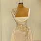 A-Line Wide Straps Square Neckline Beading Prom Dress With Side Slit,F04796