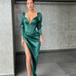 Elegant Long Sleevess V-Neck Mermaid Prom Dress With Slit,DS3250
