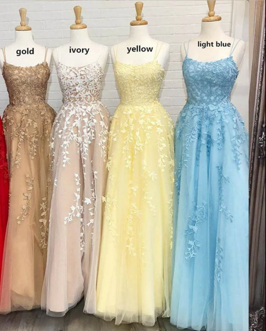 Amazing Ivory / Nude Criss-cross Back Spaghetti Lace Ball Gown Sweet 16 Tulle Lace Gown Girls Party Prom Dresses,DS4449