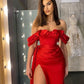 Women's High Split Mermaid Off Shoulder Prom Dresses Ruffles Long Evening Gowns,DS4037