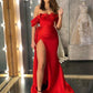 Women's High Split Mermaid Off Shoulder Prom Dresses Ruffles Long Evening Gowns,DS4037
