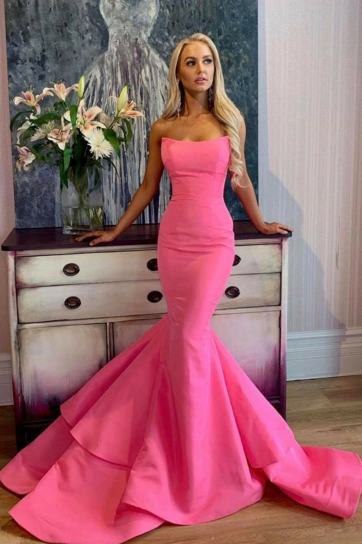 Satin Mermaid Prom Dress With Unique Strapless Neckline,DS5106