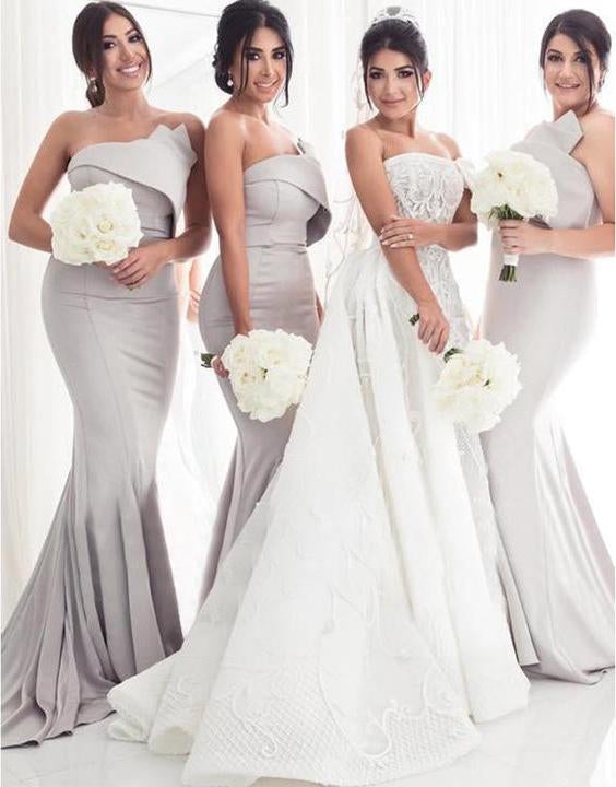 Strapless Silver Mermaid Elegant Long Sleeveless Prom Dresses,Bridesmaid Dresses,DS4036