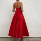 Spaghetti Straps Ruffles Satin Ruby Tee-Length Prom Dresses,DS2780