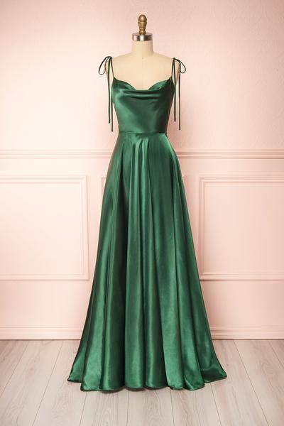 Green Straps A-Line Cowl Neck Satin Maxi Dress Bridesmaid Dress,DS4988