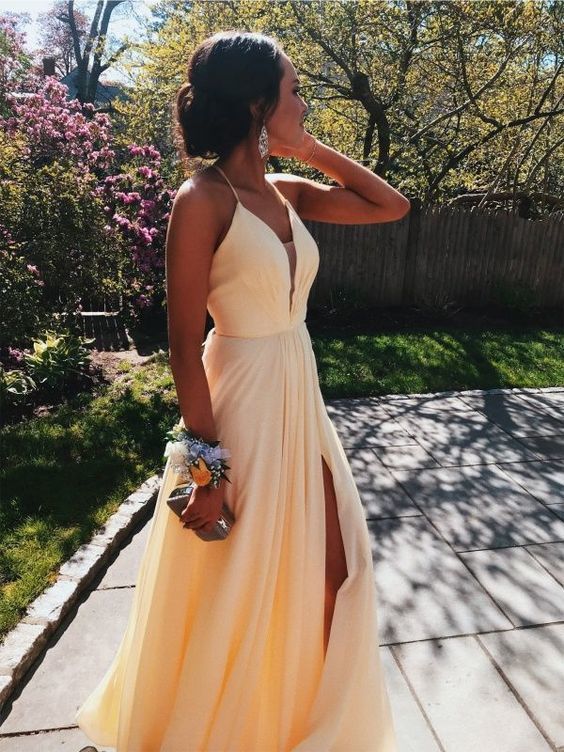 A-Line V-Neck Long Prom Dress Formal Evening Dresses,DS4142